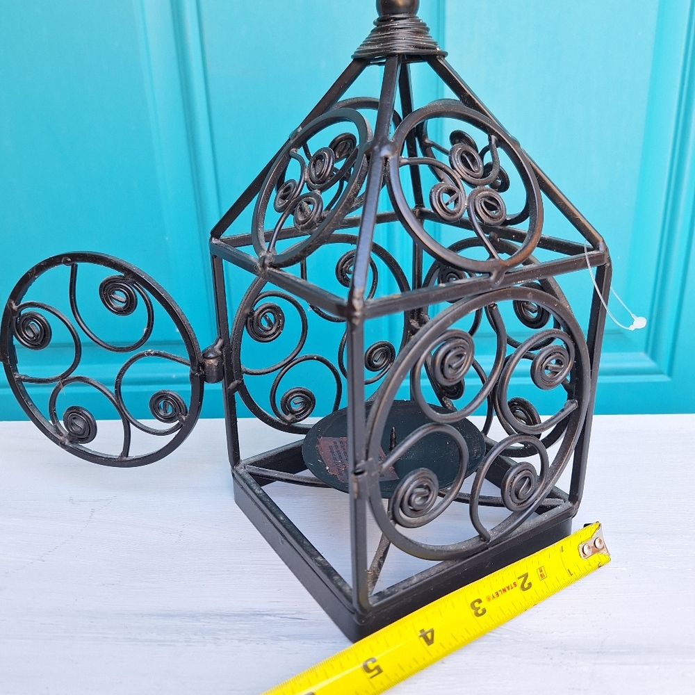 Metal Lantern for Candle Wrought Iron Medieval Gothic Baroque Ornate Scrollwork - Picture 16 of 17